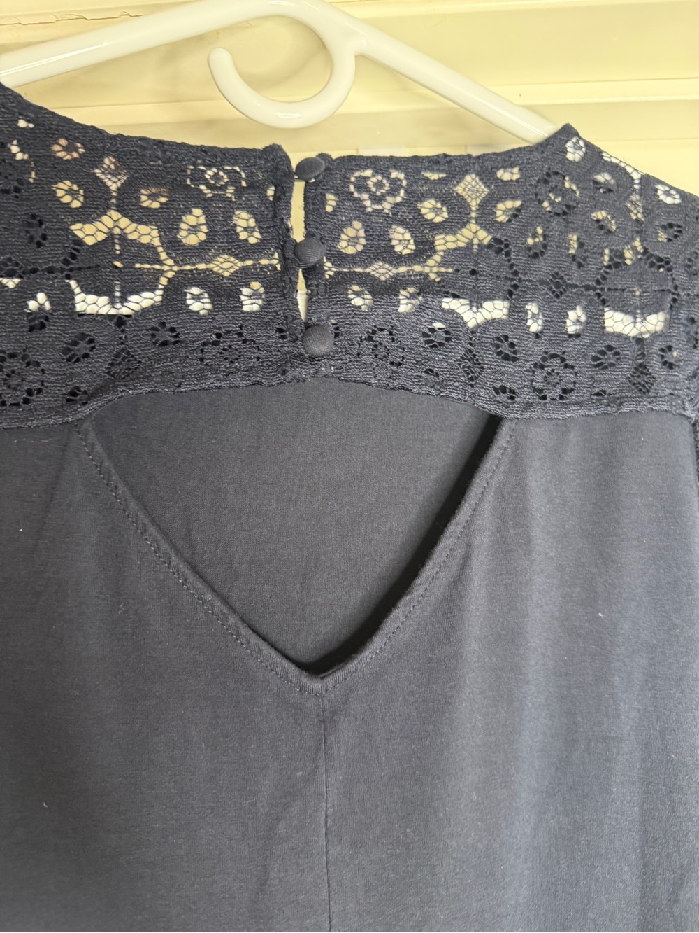 Women’s LOFT Navy Lace Sleeve Shift Dress, size Large Petite - Picture 6 of 6